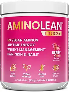 [BRSRAFTQBF6QID3J] AminoLean Pre Workout Powder, Amino Energy with Natural Caffeine from Green Tea, Vegan BCAA Amino Acids, Cherry Lime (25 Serv)
