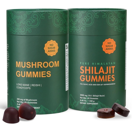 [BRSRACT4CAPGKF36] Bundle of Himalayan shilajit &Mushroom Gummies Supplement – 3000 mg shilajit, Lions Mane Reishi, Cordyceps, no Added Sugar, lab Tested, 75%+ fulvic Acid, 92+ Minerals,One Supplement(1 Package).