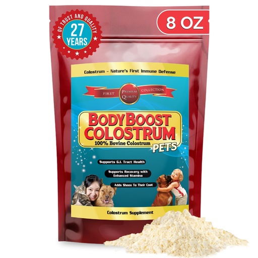 [BRSWKHQ5AEFGKHTC] BodyBoost Bovine Colostrum for Dogs and Cats, Organic Immune Support Supplement for Allergy and Itch Relief, Grass Fed Colostrum Powder for Pets, Dog Gut Health, All Ages, 8 oz