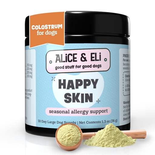 [BRSRAHAHA56WKCL2] Alice & Eli Happy Skin - Seasonal Allergy Support with Quercetin & Bovine Colostrum - for Dogs with Sensitive Skin or Environmental Allergies