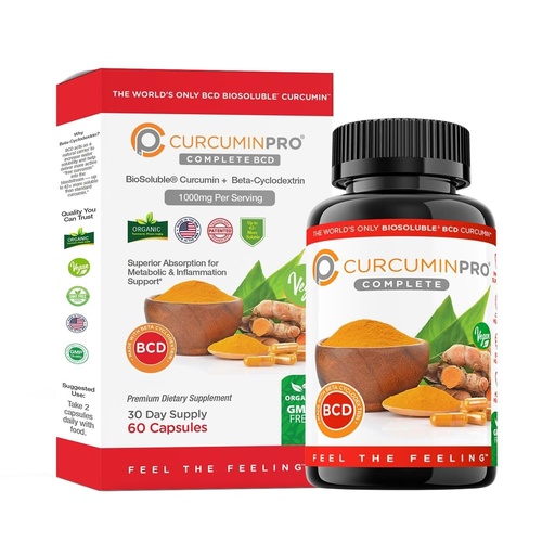 [BRSRMHA6OEGQ2GTD] curcuminpro Complete BCD | 30 Day Supply | World's Only BioSoluble Vegan Beta Cyclodextrin & Organic Turmeric Curcumin | Natural Joint & Muscle Support | Vegan | 60 Count