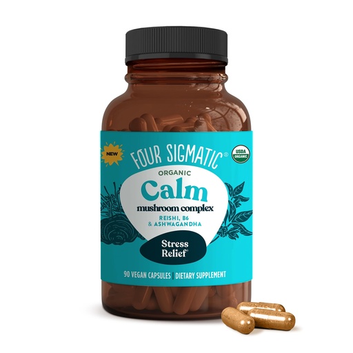 [BRSROFA2CJYAI232] Four Sigmatic Calm Capsules | Vegan Stress Relief Supplement to Promote Positive Mood with Organic Ashwagandha Powder, Organic Reishi Mushroom, Tulsi (Holy Basil Extract), Vitamin B6 | 30 Servings