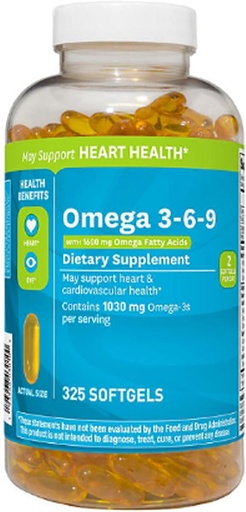 [BRSROFDYCENWCCLV] Omega 3-6-9 饮食补充(325 ct.) - 促进视觉功能和眼部健康 - 支持心脏、心血管健康、健康皮肤、头发和整体健康(Omega 3-6-9)