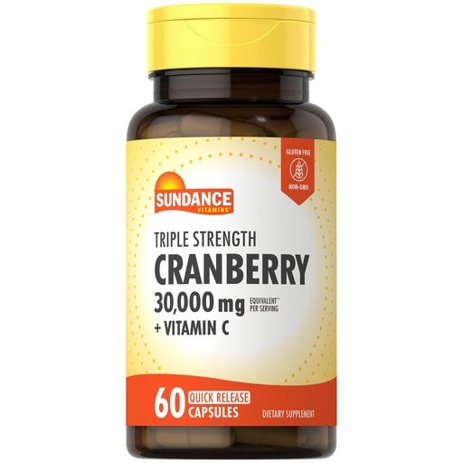 [BRSWKYYHB4MRY23Y] Sundance Cranberry Supplement | 60 Capsules | Plus Vitamin C | Triple Strength | Non-GMO and Gluten Free Formula