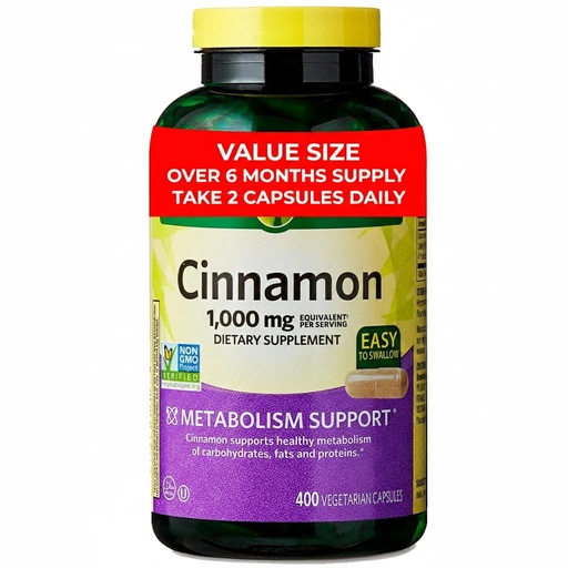 [BRSREBD2C5YAKDT4] Cinnamon 1000 mg Dietary Supplement – 400 Vegetarian Capsules (6+ Month Supply) – Supports Healthy Metabolism & Wellness – Non-GMO, Gluten Free, No Artificial Colors or Flavors