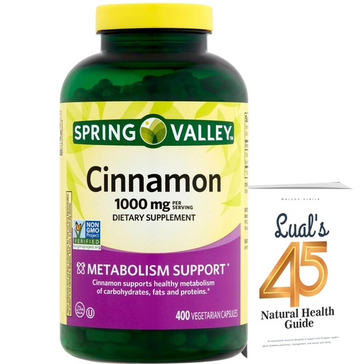 [BRSRGFQHBUOREH37] Cinnamon Supplement 1000mg, 400 Vegetarian Capsules, Contains Cassia, Not Ceylon, Bundle with Luall's 45 Diabetes Decoded (1)