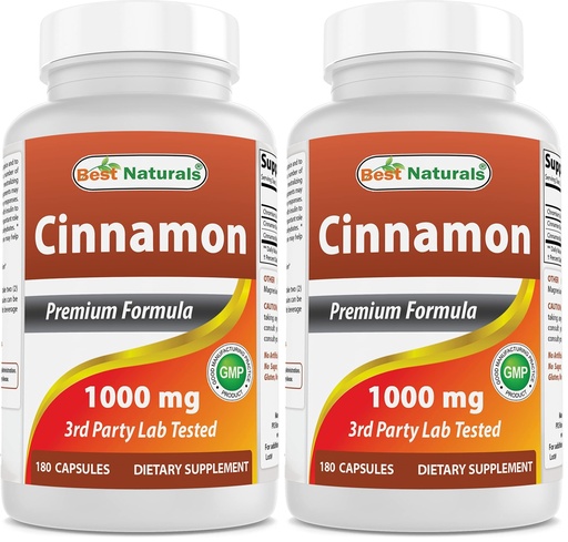 [BRSREAA6C4CROFD5] Best Naturals Cinnamon 2000 mg Equivalent with Chromium 400 mcg per Serving - Metabolism Support - 180 Capsules (Pack of 2)