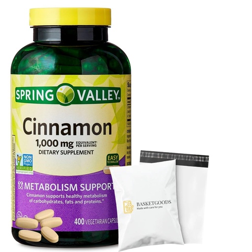 [BRSREYA7DICAYEQU] Spring Valley Cinnamon Dietary Supplement, 1000 mg – 400 Vegetarian Capsules | Herbal Supplement for General Wellness | Set with Basket Goods Store