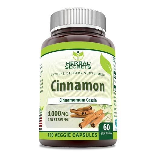 [BRSWICQKCUPGYCLU] Herbal Secrets Cinnamon Supplement | 1000 Mg per Serving | 120 Veggie Capsules | Non-GMO | Gluten-Free | Made in USA