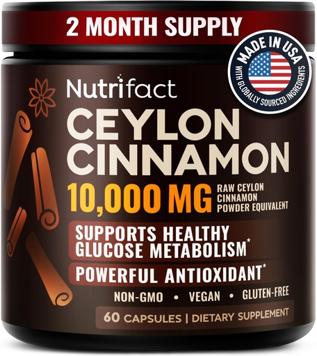 [BRSREADQAV7WED3B] Ceylon Cinnamon Capsules 500mg per Serving - Made in USA, Vegan Ceylon Cinnamon Supplements with Extra Strength for Energy, Heart & Health Support, Non-GMO Antioxidant Pills - 60 Caps, 2 Months Supply