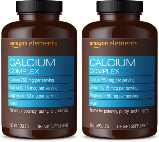[BRSROAQQB4PAA3I4]   Elements Calcium Complex with Vitamin D, 250 mg Calcium (3 per Serving), Vegan, 195 Capsules (Packaging May Vary), Supports Strong Bones and Immune Health (Pack of 2)