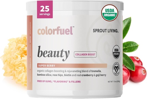 [BRSRMGD6B55QY3IV] Sprout Living, Colorfuel Beauty Powder Drink Mix, Organic Superfoods + Adaptogens | Hair, Skin & Nails Support, Vegan Collagen Boost, Biotin, Silica, Vitamin C, Super Berry Flavor (25 Servings)