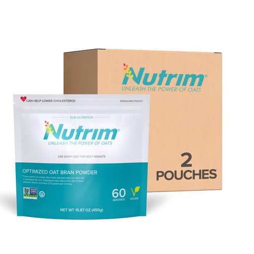 [BRSREGDROIAQG3LJ] Nutrim Oat Bran Powder with 750mg Beta Glucan per Serving - Easy-Mix Soluble Fiber for Cholesterol Management & Immune Support - Heart Healthy, Non-GMO & Vegan Oatmeal (60 Servings 2 Pack)