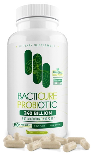 [BRSWIC3YPIJRCFDM] Bacticure Probiotic 60 Capsules | High CFU Probiotics for Women & Men | Digestive Support with Prebiotics & Digestive Enzymes | Daily Gut Microbiome Balance, Regularity & Immune Support