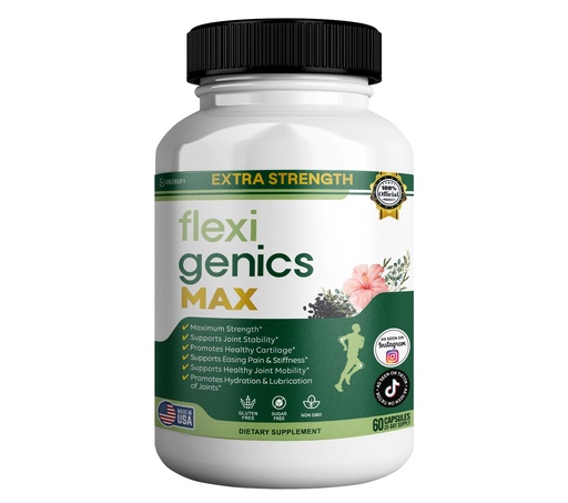 [BRSREGIECJ7GY33G] Flexigenics Max Extra Strength Joint Support Supplement, 1500mg Glucosamine, 60 Capsules, 20 Day Supply (1)
