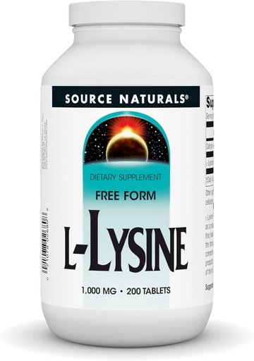 [BRSWK2T5CB4RGHAZ] Source Naturals L-Lysine Free Form, 1000 mg - Amino Acid Supplement Supports Energy Formation & Collagen - 200 Tablets
