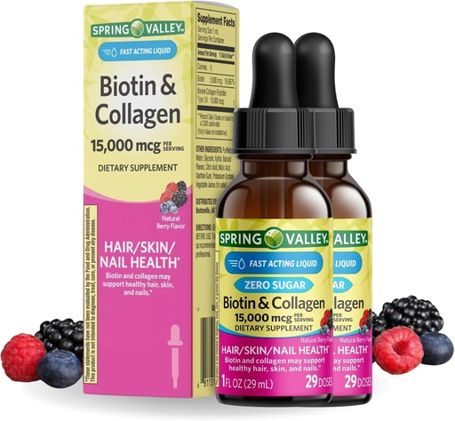 [BRSRAH34O57WOADA] Liquid Biotin and Collagen 15000Mcg, Natural Berry Flavor, Drops for Hair, Skin, Nails z (Pack of 2)