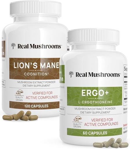 [BRSWYCT4OIGRAFDX] Ergothioneine (60ct) e Lions Mane (120ct) Bundle with Shiitake and Oyster Mushroom Extracts - Longevity and Cognition - Vegan, Gluten Free, Non-GMO