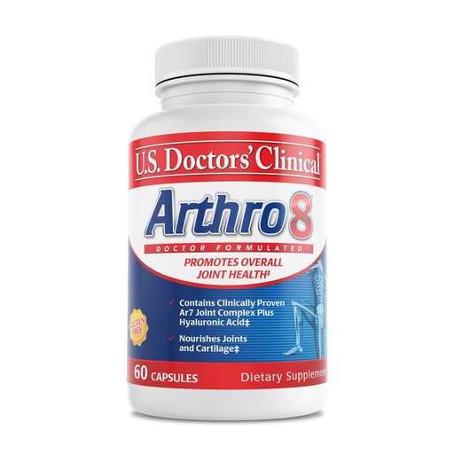 [BRSWIZY3CMBRMA3E] U.S. Doctors’ Clinical Arthro8 - Doctor-Formulated Joint Supplement + Hyaluronic Acid + Turmeric & Collagen for Flexibility, Mobility, & Strong Cartilage - 60 Capsules - 15/30-Day Supply