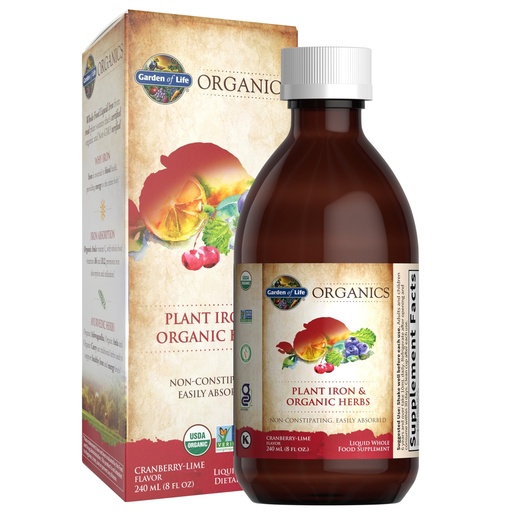 [BRSWKZAGPIARGF3C] Garden of Life Organics Plant Iron & Organic Herbs - Organic Plant-Sourced Iron + Herbs (Cranberry-Lime Liquid) 8oz Liquid