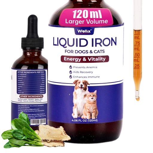 [BRSREGARCUPQIC3X] 4oz Liquid Iron Supplement for Cats&Dogs-Vitamin B12&C-Cat Anemia Supplements, Hemoglobin Support,Lethargy,Pregnant Cat&Dog Essentials,Kitten & Puppy Supplements-Large Volume
