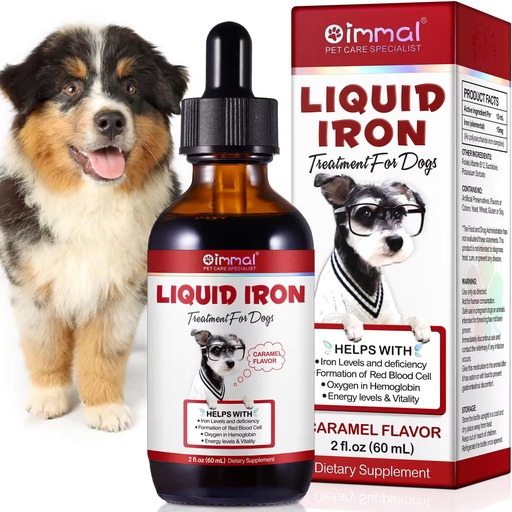 [BRSRAEIKAVYQMETG] Liquid Iron Supplements for Dogs - with Folate and B12 – Supplements Anemia, Promotes Blood Health, Oxygen Supply and Blood Cell Formation – Increase Low Energy Levels – Lethargy - 2 oz