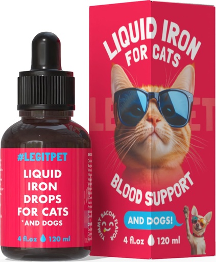 [BRSREZYLDEFBSCT3] Liquid Iron Supplement for Cats & Dogs B12 + B-Complex + Probiotics Liquid Iron Vitamin Drops for Anemia & Low Energy Promotes Red Blood Cell Health All Ages & Breeds Bacon Flavor 4 oz
