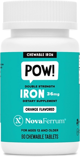 [BRSWGCYOCEFQE2QV] NovaFerrum Pow | Chewable Iron Supplement for Kids & Adults Ages 12 and Over | Anemia | 36mg of Iron | 90 Servings | Sugar Free