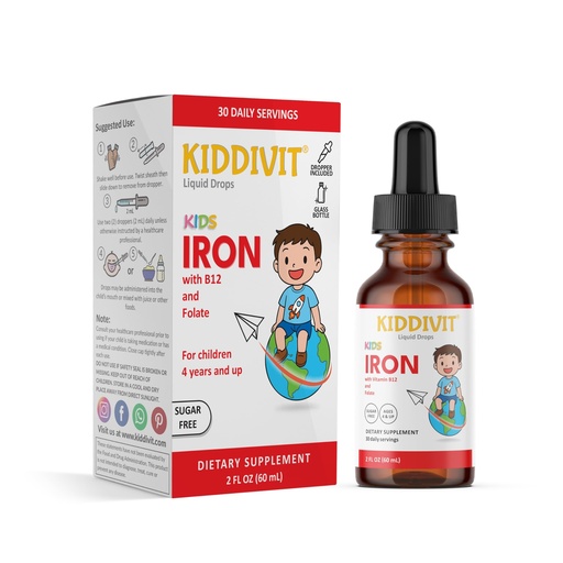 [BRSREBD6CN7WCHLF] Iron Kids Liquid Drops with Vitamin B12 & Folate – 30 Daily Servings, 2 FL OZ (60 mL) – Gentle Formula, Sugar Free, Gluten Free, Vegetarian