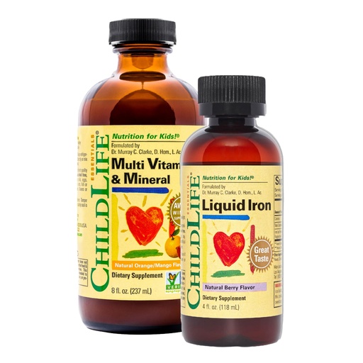 [BRSREGD2OAPWGCTJ] CHILDLIFE ESSENTIALS Liquid Iron + Kids Multivitamin & Mineral - Liquid Iron Supplement + Vitamins for Baby, Kids, & Toddlers, Non-GMO, Gluten Free, Natural Berry & Orange Mango Flavors - Pack of 2