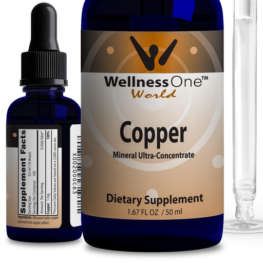 [BRSWIGQROAMGEYLA] WellnessOne Liquid Copper Supplements - Bone Health & Immune Support Supplement - Copper Supplement Drops for Blood Cell Production & Collagen Formation for Kids, Men & Women - 1.67 fl oz