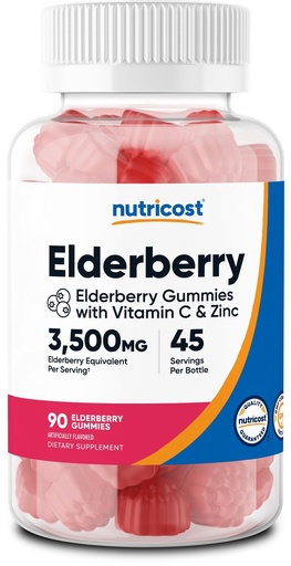 [BRSWGA37OEHGE23K] Nutricost Elderberry Extract Gummies 90 Gummies for 45 Servings Per Bottle - with Vitamin C & Zinc, Gluten Free
