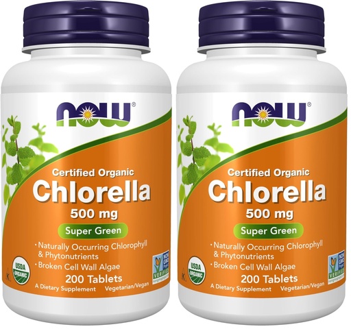 [BRSRGGQNBB7QAAY3] NOW Foods Supplements,Organic Chlorella 500 mg with Naturally Occurring Chlorophyll,Beta-Carotene,Mixed Carotenoids,Vitamin C,Iron and Protein,200 Tablets,(Pack of 2)