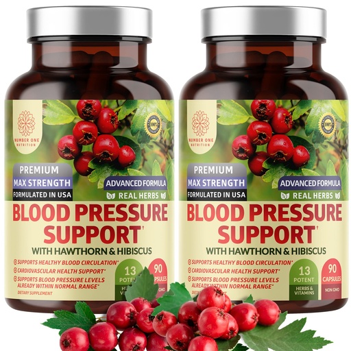 [BRSW2FARCB4BGDLP] 2-Pack N1N Premium Blood Pressure Support with Hawthorn and Hibiscus [13 Potent Ingredients], Natural Supplement to Support Blood Flow Health, 180 Caps