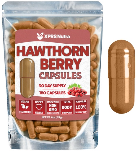 [BRSROBD3DMHRQYLG] XPRS Nutra Hawthorn Berry Capsules - 180 Count (90 Day Supply) of Premium Hawthorne Berry Capsules for Cardiovascular Support - Vegan Friendly Hearth Health Supplement
