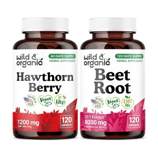 [BRSRGHYCBMIQIALG] Wild & Organic Hawthorn Berry 120 Capsules & Beet Root 120 Capsules