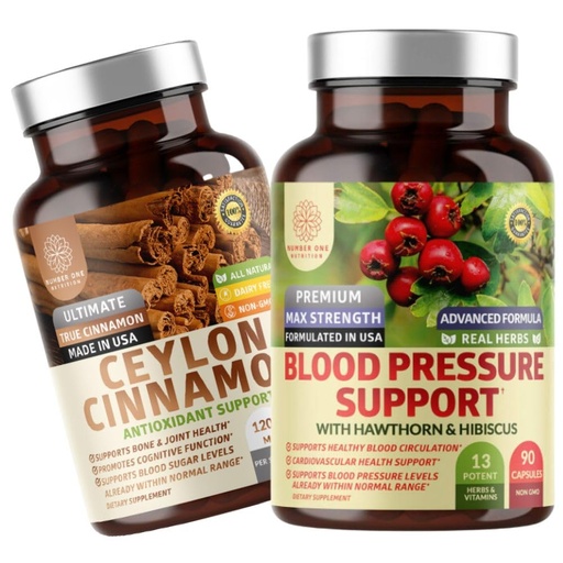 [BRSRAGL7DIDWMCT4] Number One Nutrition N1N Premium Blood Pressure Support with Hawthorn & Hibiscus and 100% Organic Ceylon Cinnamon, 2 Pack Bundle