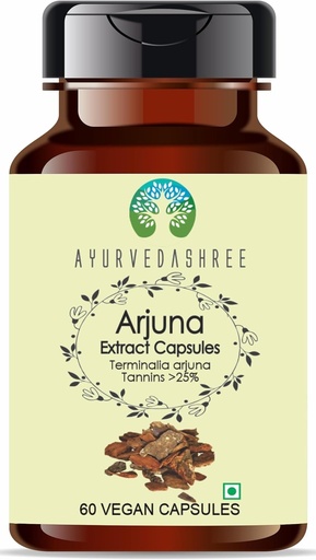 [BRSROCYQAQHRA237] AYURVEDASHREE Arjuna Extract 500mg - 60 Vegetarian Capsules| |Terminalia Arjuna Tannis |All Natural | 100% Vegan | Gluten-Free