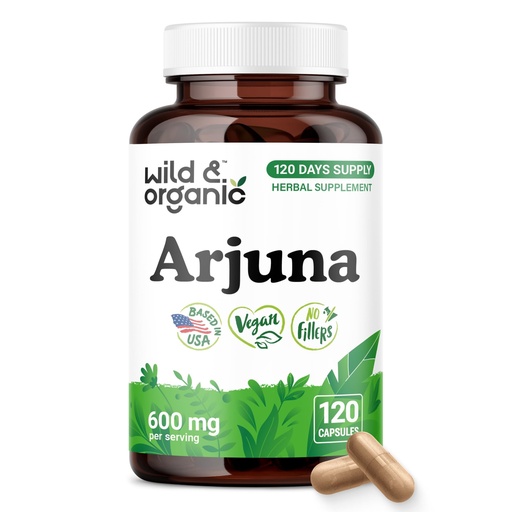 [BRSRAHA3BAHGC3L4] Wild & Organic Arjuna Bark Capsules - Overall Support - Arjuna Powder Supplement - 120 Herbal Capsules - 4-Month Supply - Terminalia Bark & Leaf Extract - Vegan, No Fillers, Non-GMO