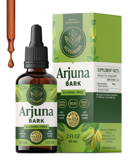 [BRSREEAFCR5GKEYZ] HERBAMAMA Arjuna Tincture - Vegan Antioxidant Support with Terminalia Arjuna Bark Extract Drops - Non-GMO, Alcohol & Sugar-Free Liquid Supplement, 42-Day Supply