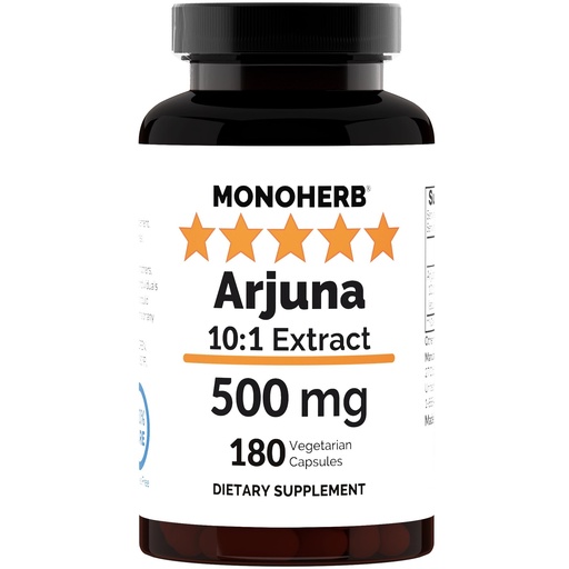 [BRSREZITBB4BSHTX] MONOHERB Arjuna 10:1 Extract - 500 mg per Capsule - 180 Capsules - 180 Servings