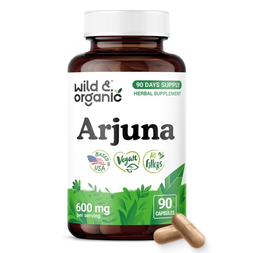 [BRSRAHA3BB5WAHQU] Wild & Organic Arjuna Capsules - Overall Support - Arjuna Bark Powder Supplement - 90 Herbal Capsules - 90 Days of Supply - Terminalia Bark & Leaf Extract - Vegan, No Fillers, Non-GMO