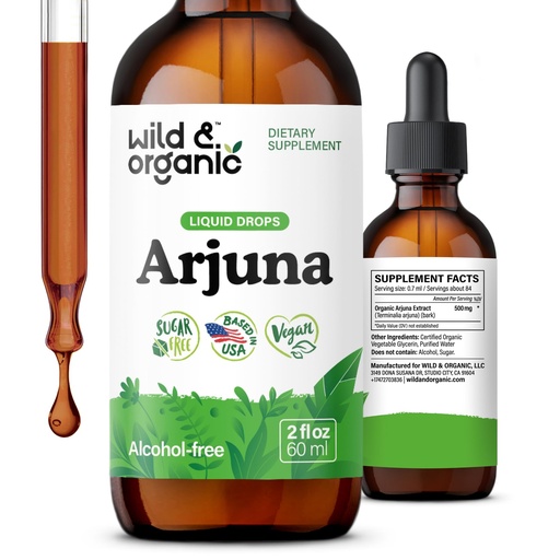 [BRSRAGQFDICQOHIV] Wild & Organic Arjuna Bark Extract Tincture - Antioxidant Support - Terminalia Arjuna Extract Supplement - Add to Tea & Mix with Powder - Vegan, Sugar & Alcohol-Free - 2 fl oz