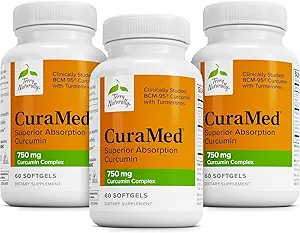 [BRSWKGQZAYGQG2TG] Terry Naturally CuraMed 750mg - Antioxidant Supplement for Brain & Heart Health - Supplement with High-Potency Curcumin Complex - Kidney, Liver & Immune Health Support - 60 Softgels (Pack of 3)