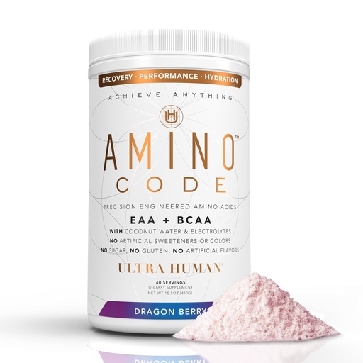 [BRSWGFQHO4GWA23A] Ultra Human Amino Code | Essential Amino Acids + BCAAs + Coconut Water Electrolytes | Fast Hydration Workout Recovery Flavored Amino Energy Powder Drink | Clean Formula, 40 Servings - Dragonberry