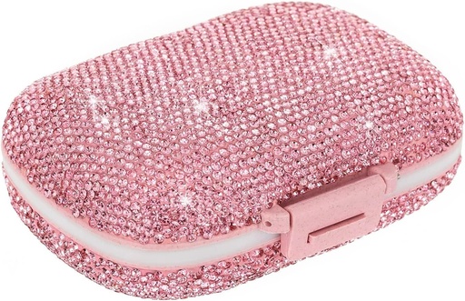 [BRSRMBAZCUJQO33A] Cute Pill Organizer Small Bling Pill Case for Purse Medicine Vitamin Container Holder Daily Pill Box Container for Women Travel Medicine Kit(Pink)