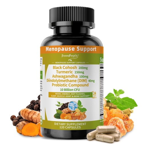 [BRSREYL3BAMGC3Q4] GREENPEOPLE Menopause Supplements for Women - Black Cohosh & Ashwagandha for Hot Flashes, Night Sweats, Mood Swings, Hormonal Balance Support,10 Billion CFU Probiotic - 120 Capsules Vegan Gluten-Free