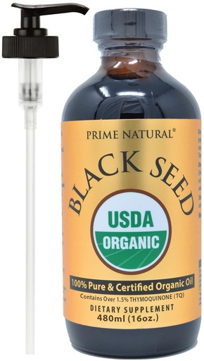 [BRSROYYEOACWGDY3] PRIME NATURAL Organic Black Seed Oil 16oz - Cold Pressed Unrefined High Thymoquinone 1.7% USDA Certified - Turkish Origin Potent Nigella Sativa Liquid - Vegan Omega 3 6 9, Antioxidant