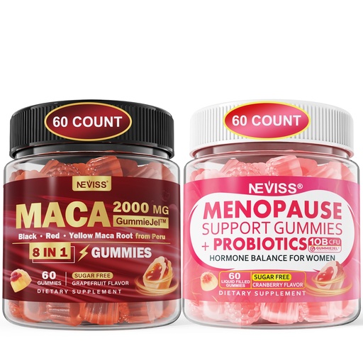 [BRSRAAT7BAHG2CL7] NEVISS Sugar Free Maca Root Filled Gummies 2000mg + Menopause Probiotic Supplement Filled Gummies for Women
