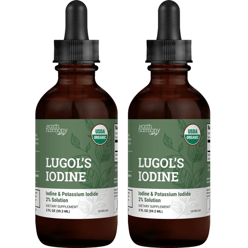 [BRSRMZT6DF6QK2DK] Organic Lugol's Iodine (2-Pack), Iodine and Potassium Iodide 2% Solution 3000 mcg - Liquid Supplement Drops for Thyroid Support for Women & Men, Metabolism Health, Detox Boost - 395 Servings (2 Fl Oz)